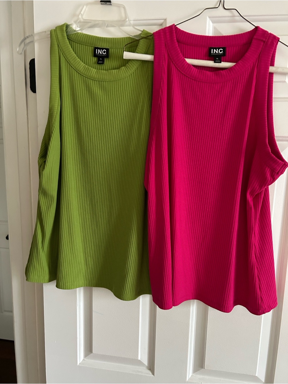 INC International Concepts Ribbed Tank Tops in Lime and Hot Pink Duo -size XL